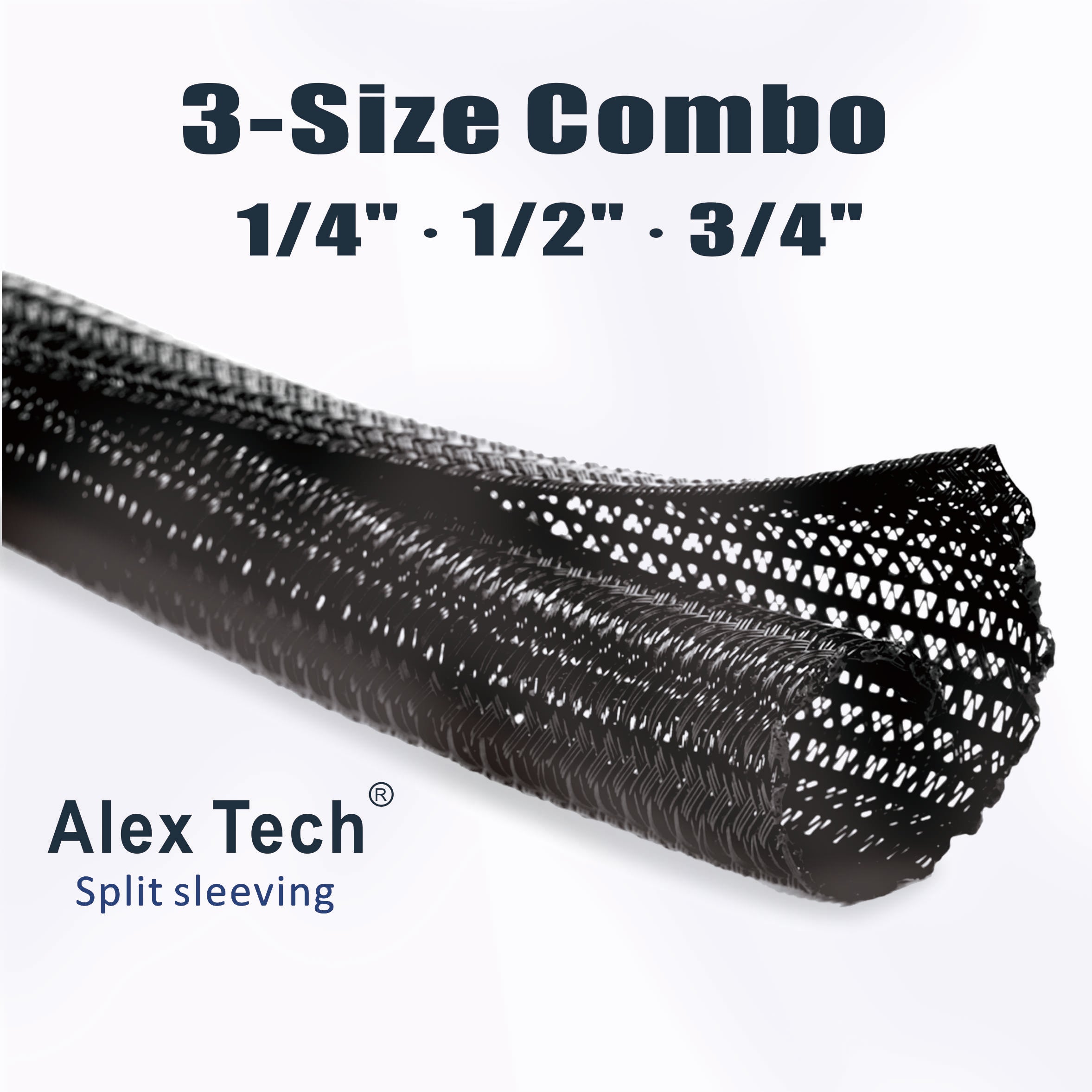 Alex Tech Split Sleeving, 3-Size Set — 1/4" 10ft, 1/2" 10ft, 3/4" 10ft